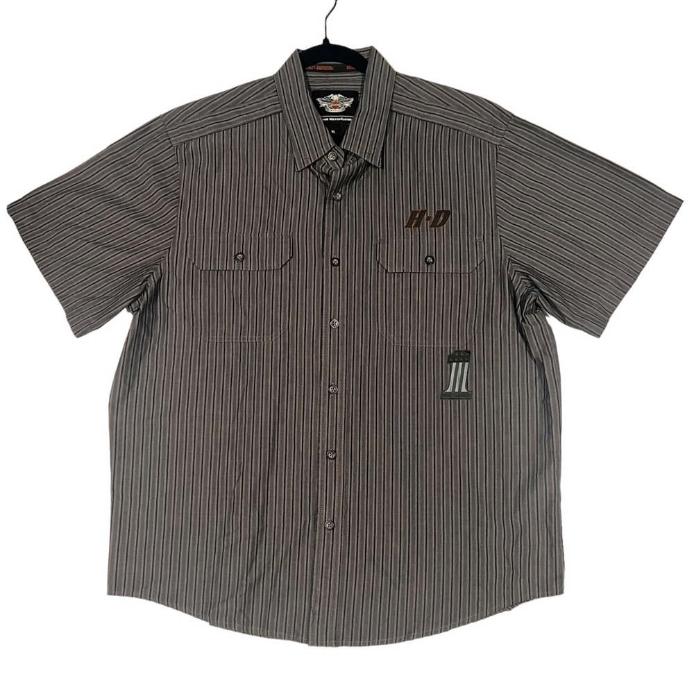 Harley Davidson Racing Adult Mens X Large Gray Button Up Short Sleeve Shirt